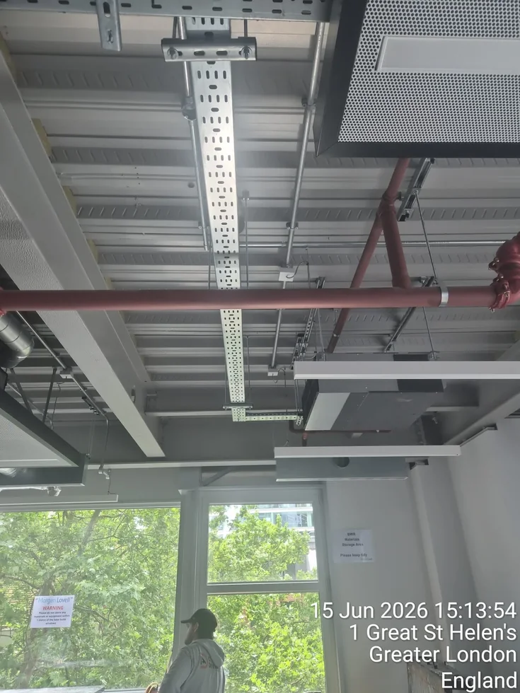 Ceiling equipment and services during a commercial office fit-out.